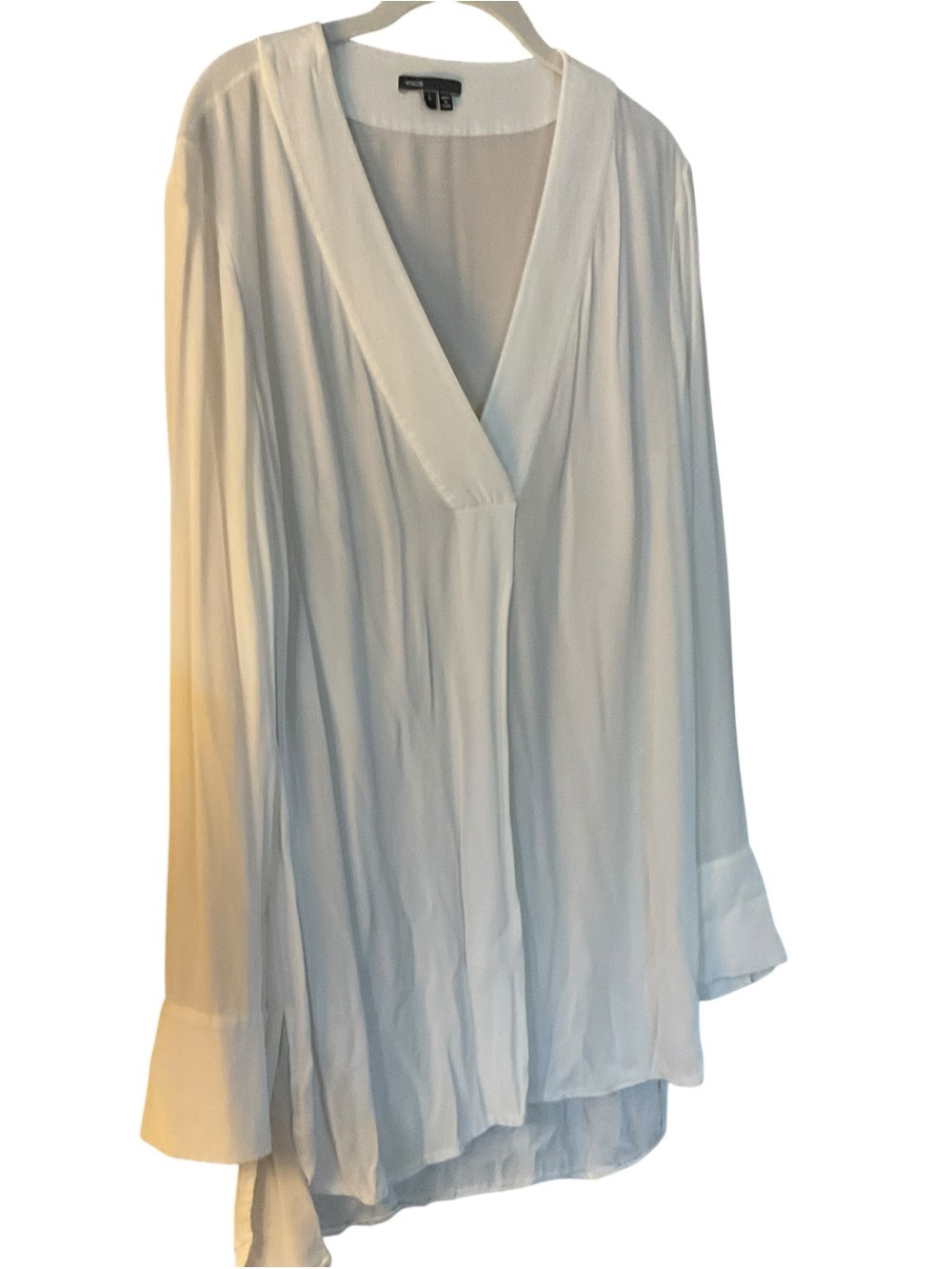 Vince White Silk Blend Tunic Blouse Long Sleeve V-Neck Hi Low Top Size Large - Picture 4 of 8